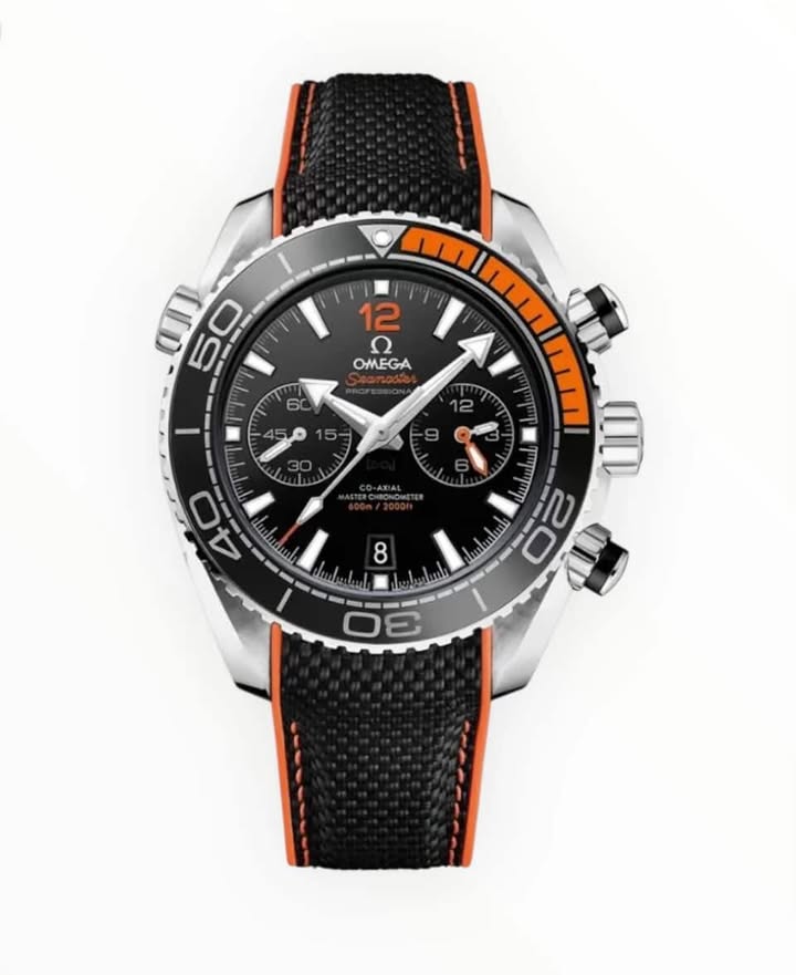 Omega Planet Ocean 600M CoAxial Sea Master Chronografh Black Orange Strap 45.5 mm