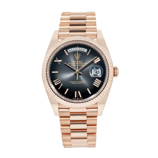Rolex Day date Black Dial rose gold president bracelet