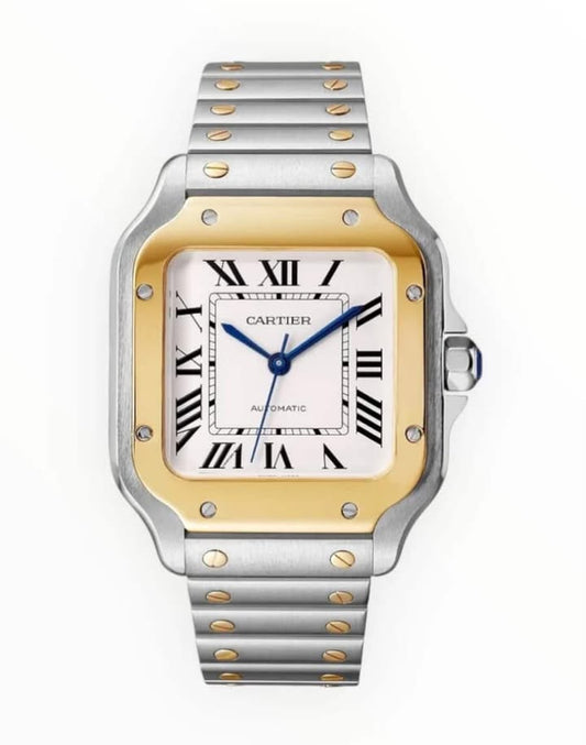 Cartier Santos 35 mm Two Tone Yellow Gold White Dial